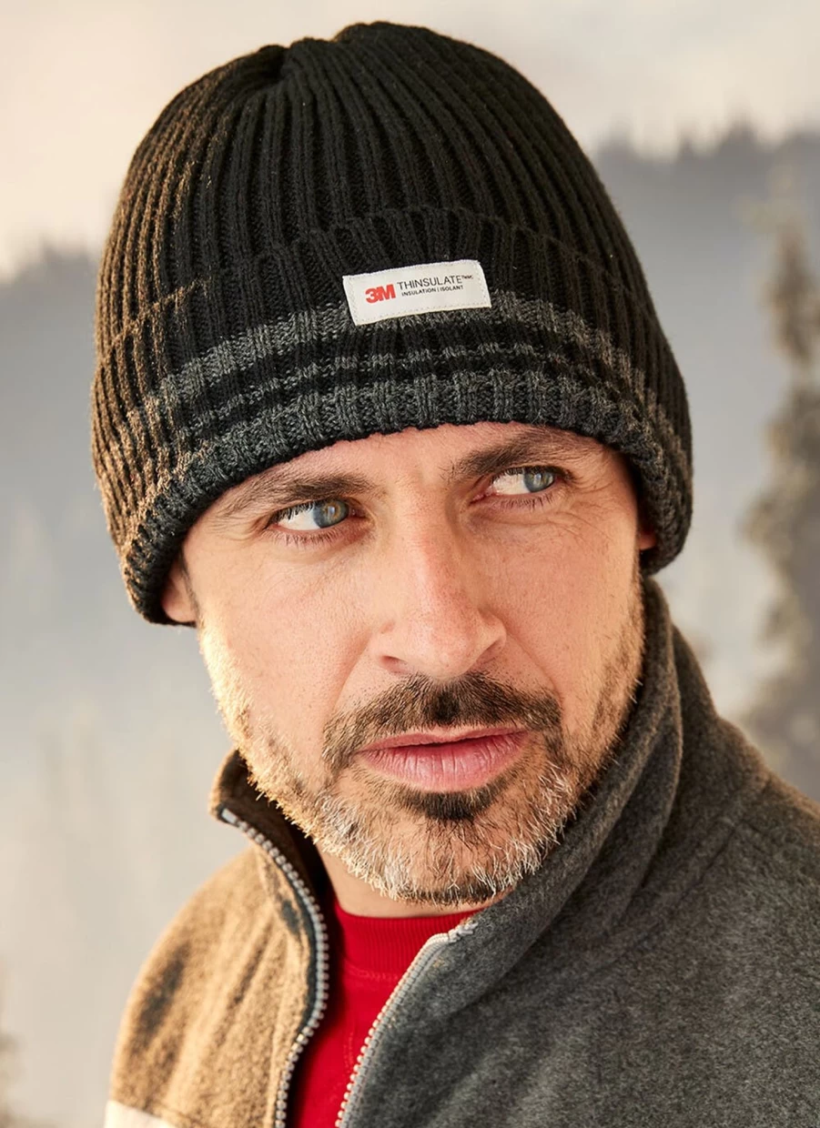 James Pringle Men's Thinsulate Stripe Beanie Hat for Winter Warmth
