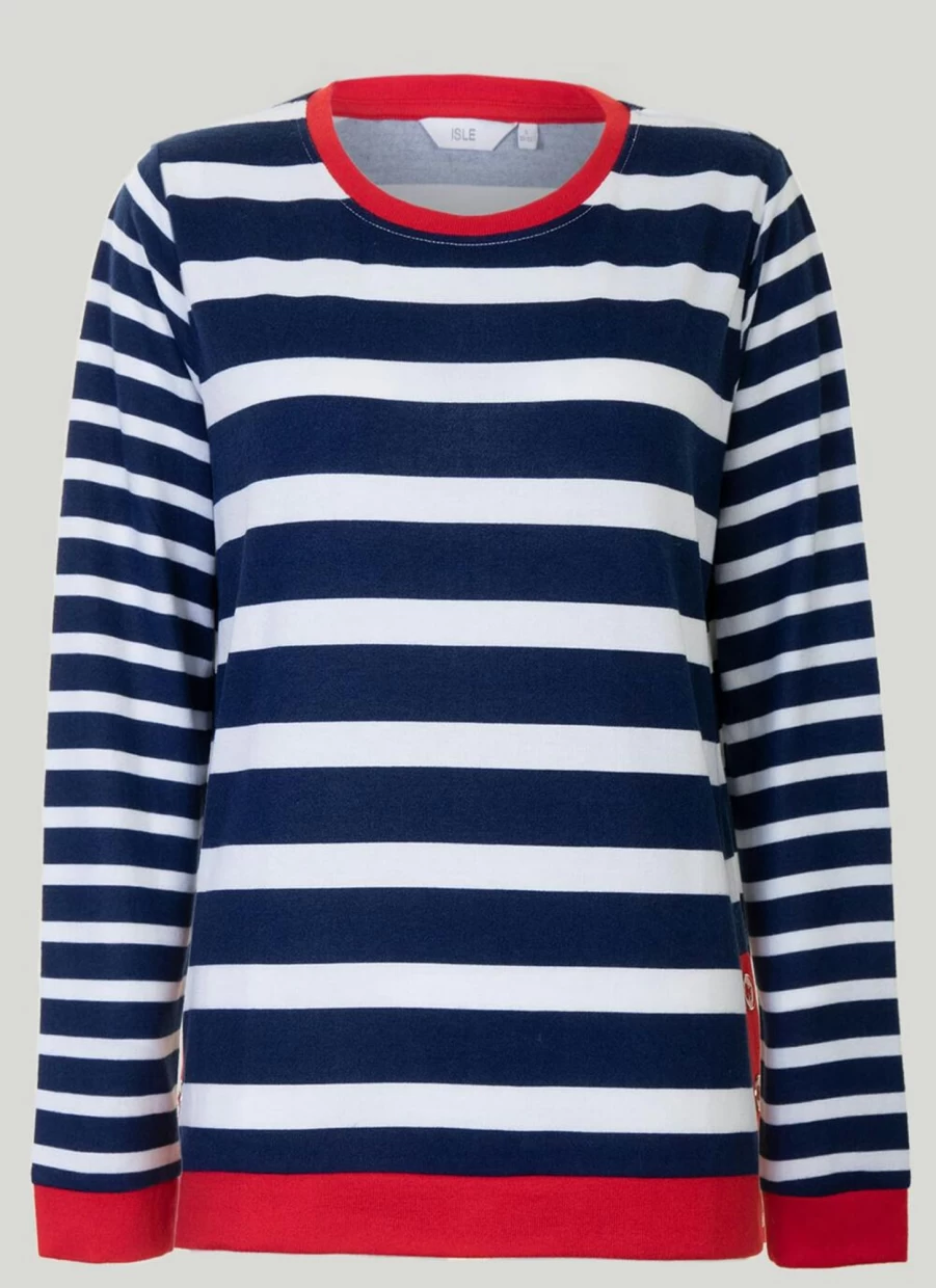 Isle Women's Navy Striped Top - Classic Breton Stripe Shirt for Women
