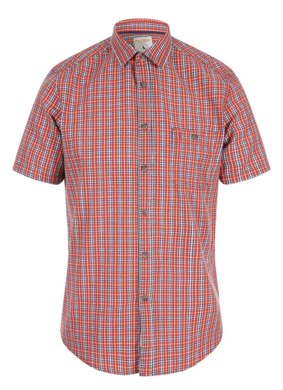 PG FIELD Men's Seersucker Checkered Casual Shirt - Breathable Summer Check Shirt