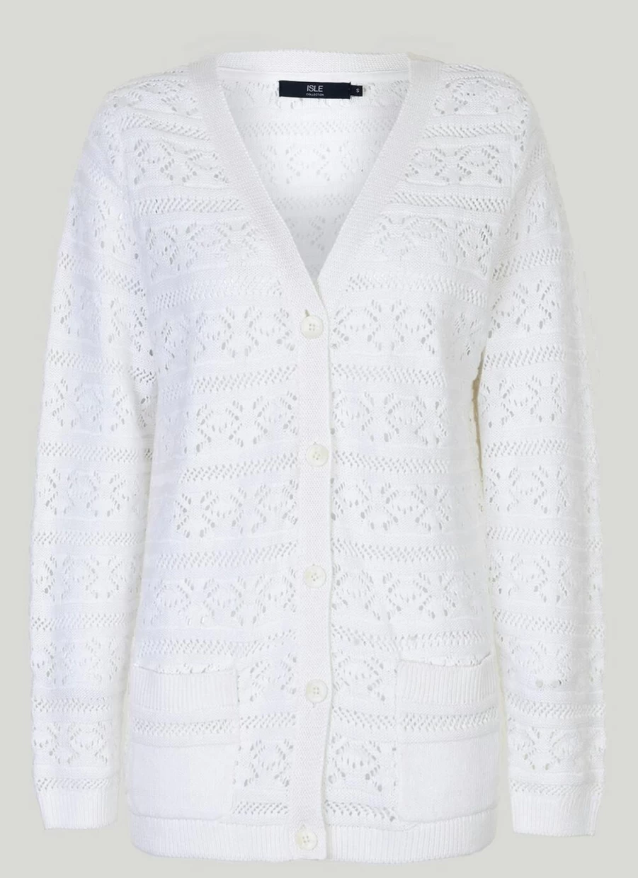 "Isle Women's Ivory Pointelle Knit Cardigan"