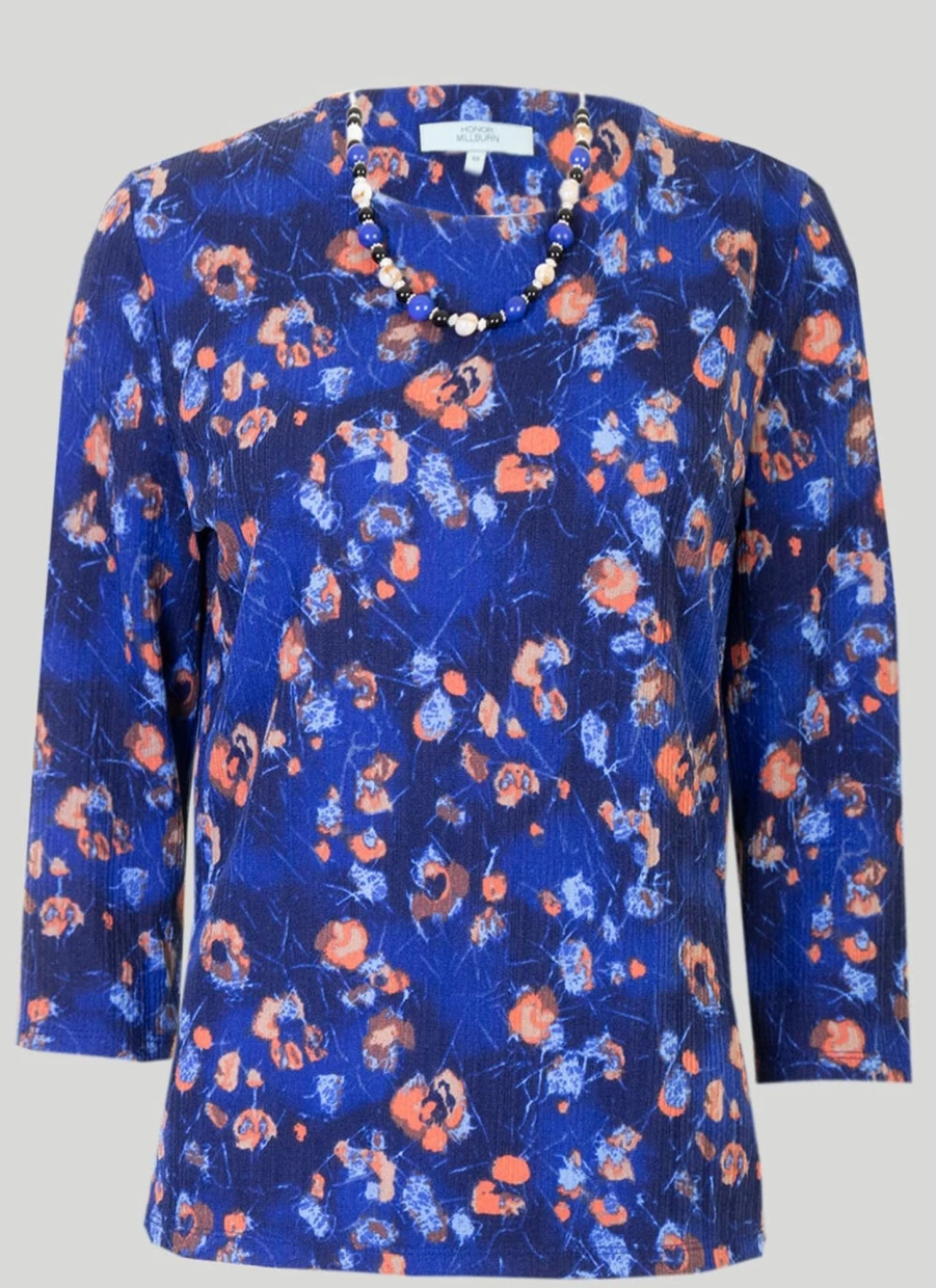 Honor Millburn Women's Navy Blue Printed Neckline Choker Top