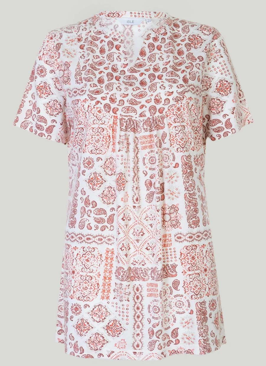 Isle Women's Printed Notch Neck T-Shirt - Stylish Casual Top for Everyday Wear