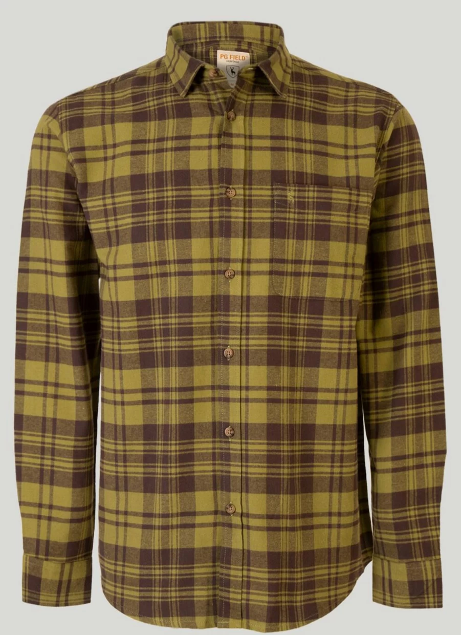 PG Field Men's Flannel Check Shirt - Soft Plaid Long Sleeve Button-Up for Casual Wear