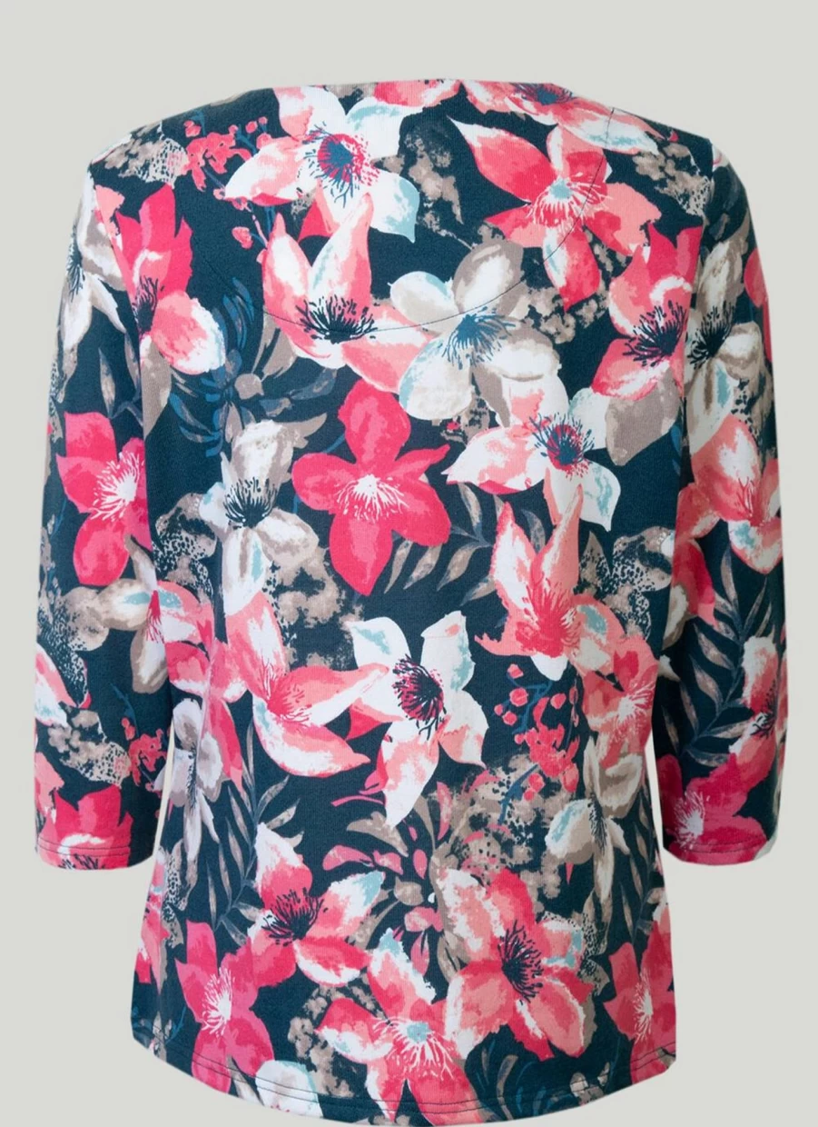 Honor Millburn Women's Printed Statement Necklace Top - Elegant Floral Design Fashion Apparel
