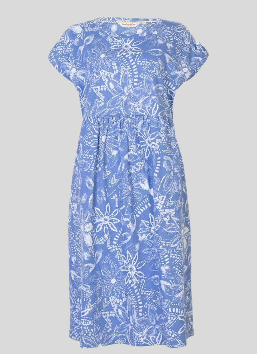 Country Rose Women's Blue Floral Printed Dress - Elegant Casual Wear