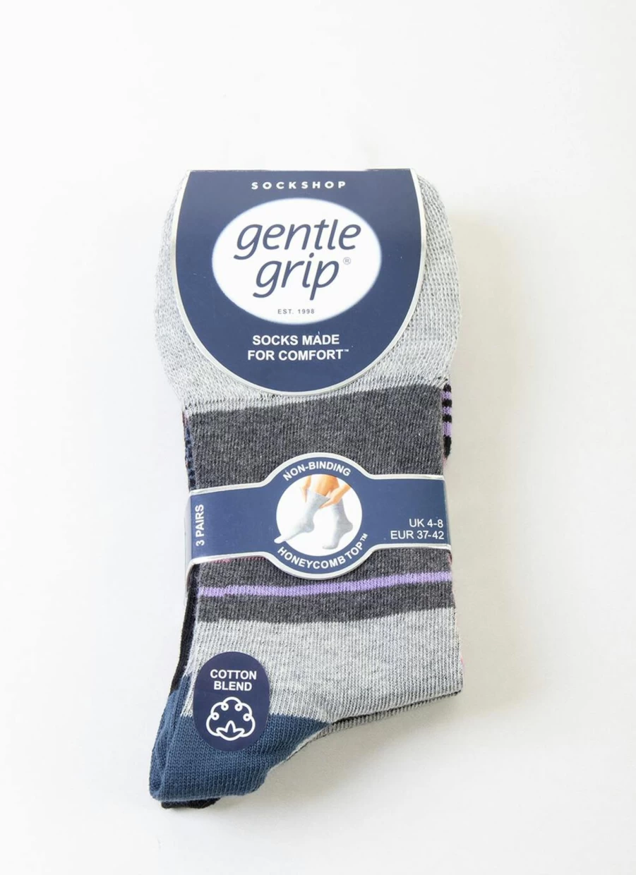 Gentle Grip Women's 3 Pack Striped Crew Socks - Soft Comfortable Casual Athletic Socks