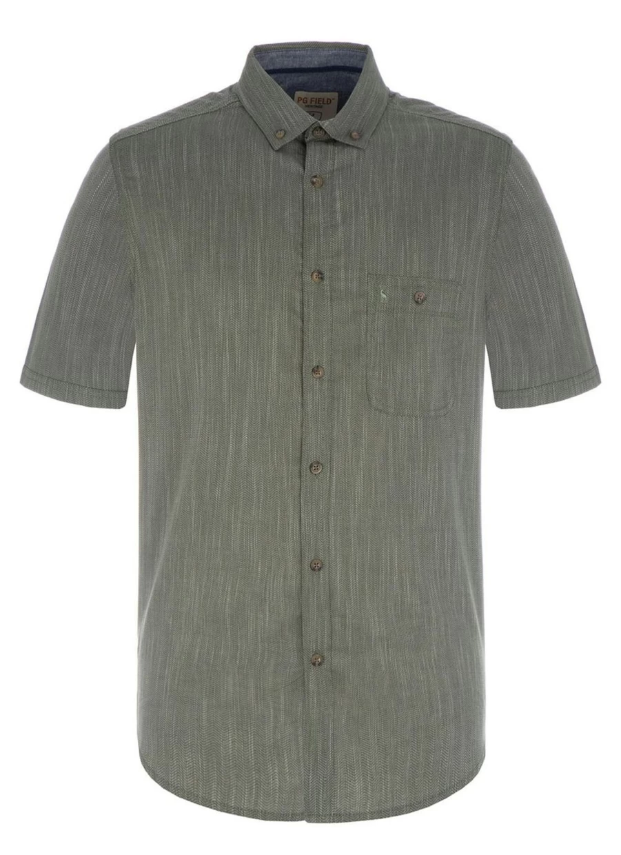 PG FIELD Men's Herringbone Weave Casual Shirt - Classic Textured Pattern Button-Up