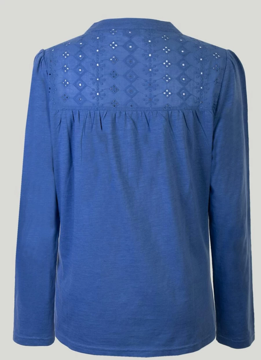 Isle Women's Blue Lace Trim Top - Elegant Feminine Blouse for Casual Wear
