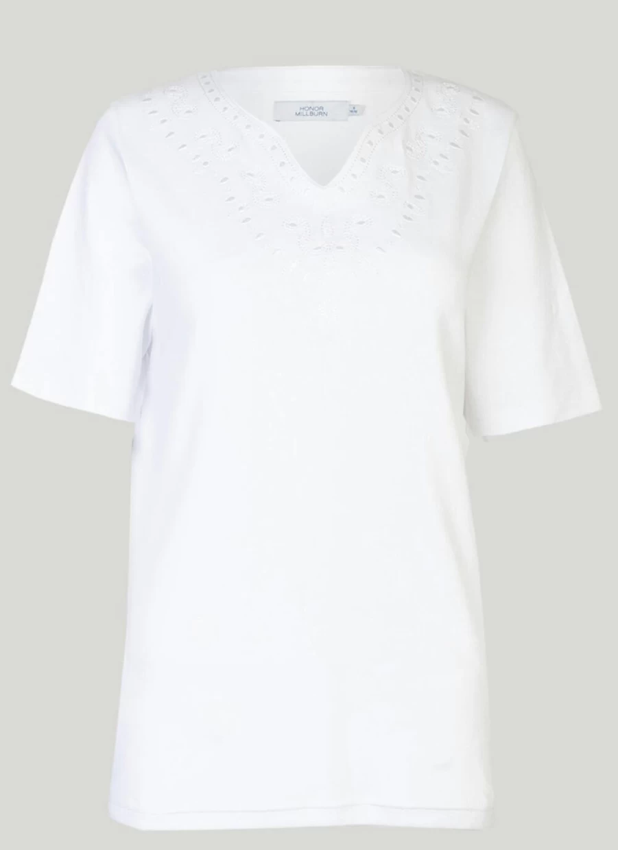 Honor Millburn Women's Paisley Embroidered Cotton T-Shirt - Boho Chic Casual Top