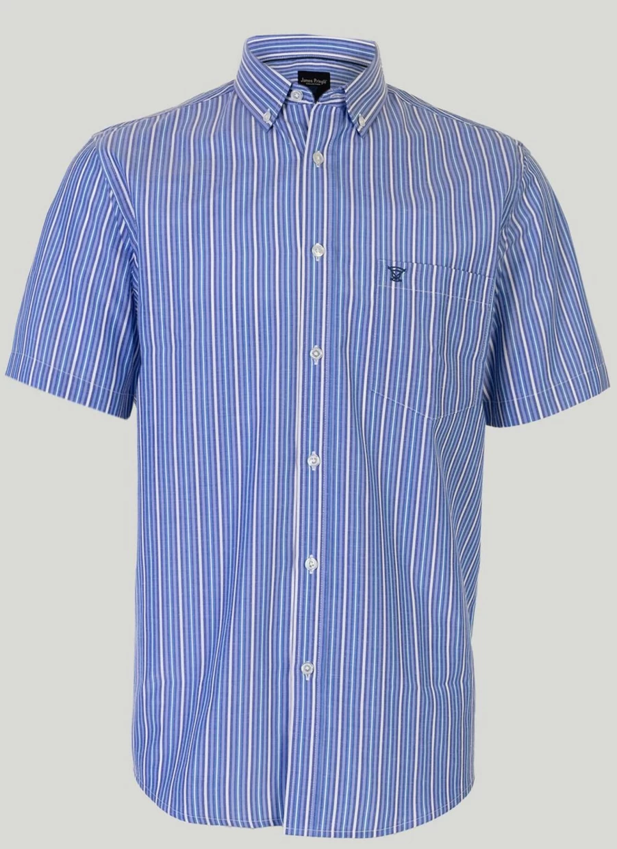 James Pringle Men's Classic Striped Short Sleeve Shirt - Casual Summer Top