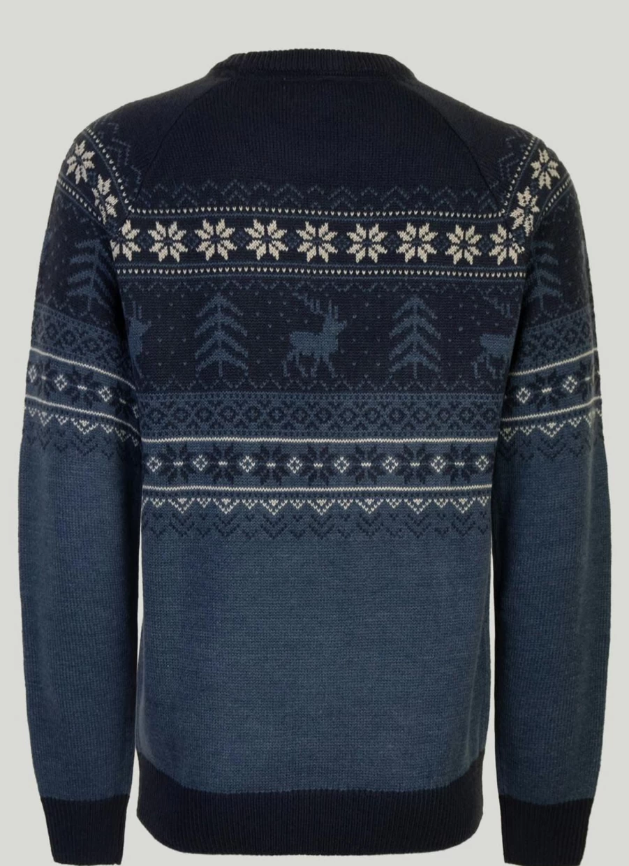 PG Field Men's Reindeer Print Yoke Sweater - Festive Holiday Knit Jumper