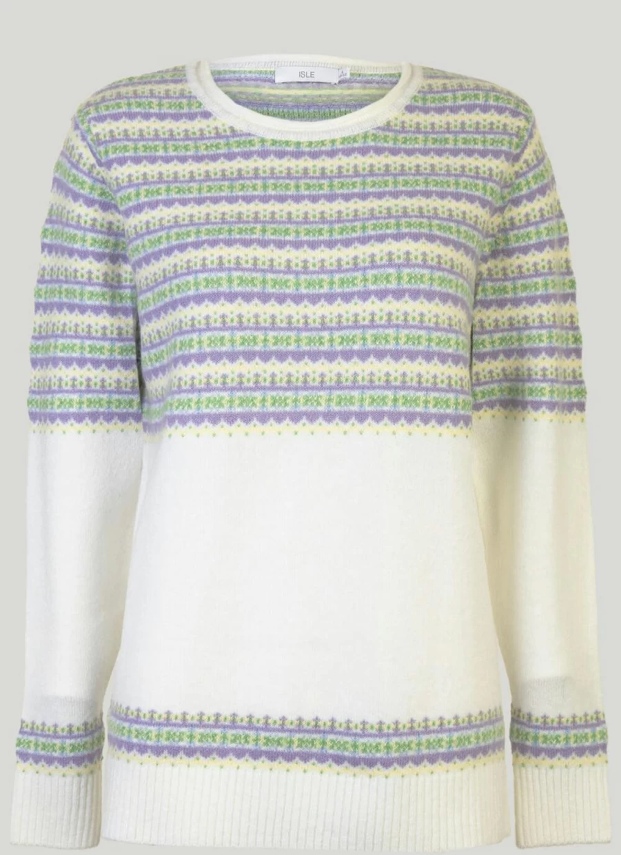 "Isle Women's Fairisle Yoke Knit Sweater - Cozy Winter Pullover"