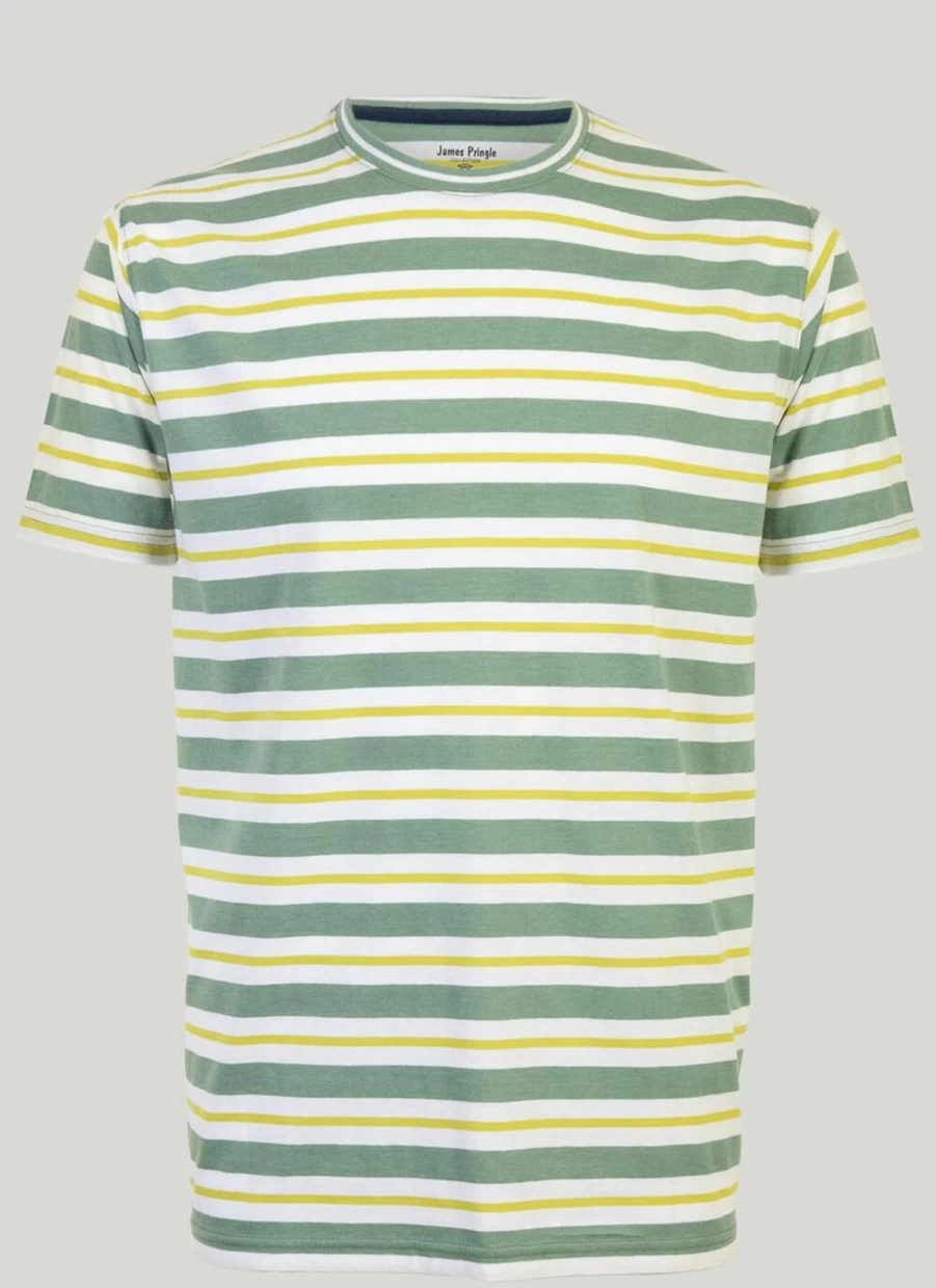 James Pringle Men's Classic Stripe Cotton T-Shirt - Casual Short Sleeve Tee