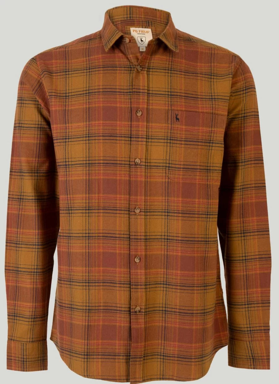 PG Field Men's Flannel Check Shirt - Soft Plaid Long Sleeve Casual Button-Up
