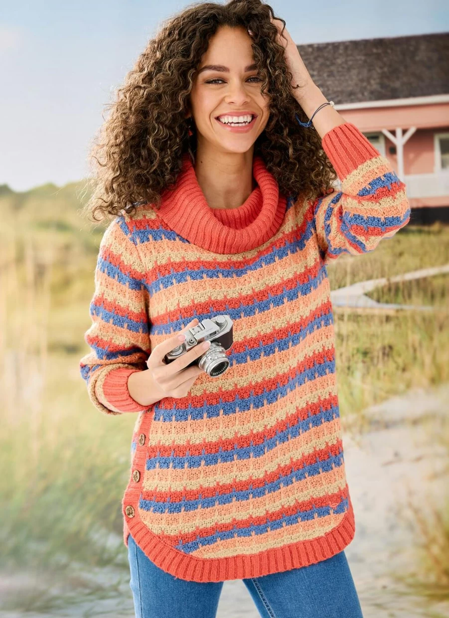 Country Rose Women's Orange Tuck Stitch Knit Jumper Sweater