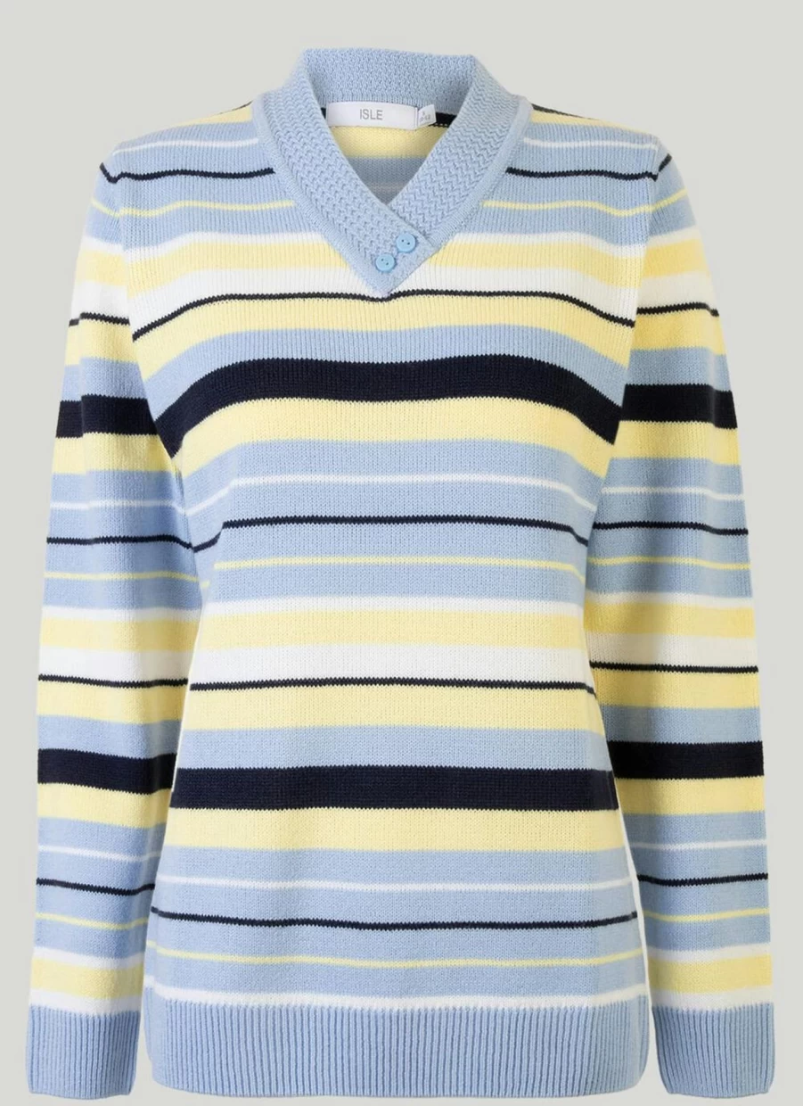 Isle Women's V-Neck Striped Jumper - Soft Knit Casual Sweater