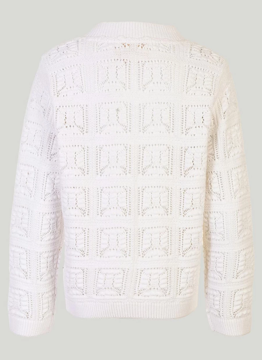 Country Rose Women's Ivory Crochet Cardigan - Elegant Handmade Knit Sweater