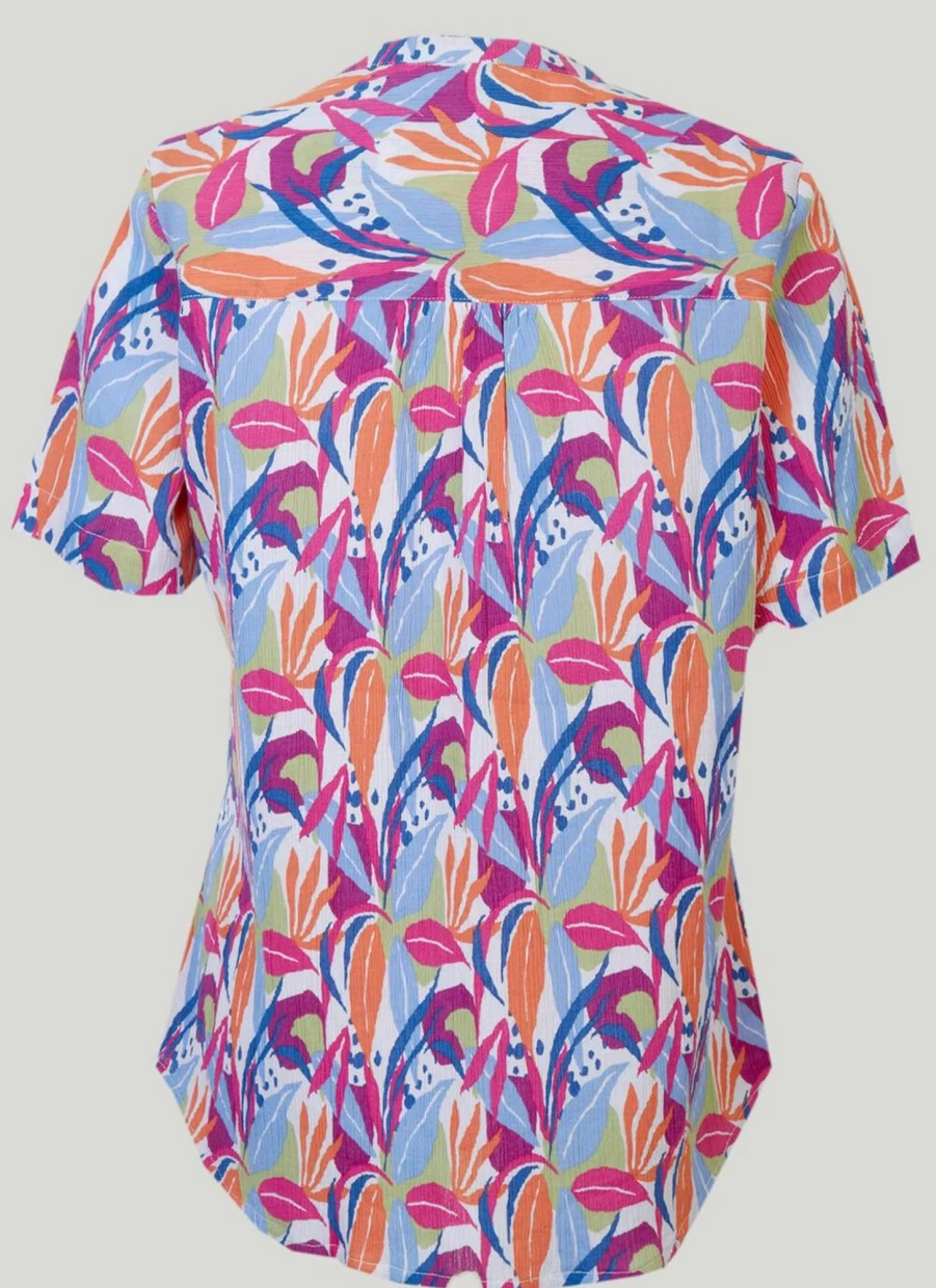 "Isle Women's Tropical Print Blouse - Flowy Short Sleeve Vacation Top"