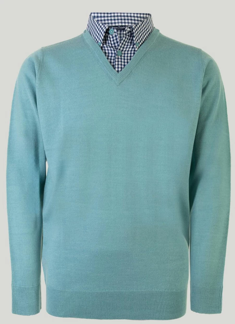 James Pringle Men's Fine Knit Jumper - Premium Cotton Shirt Insert Sweater