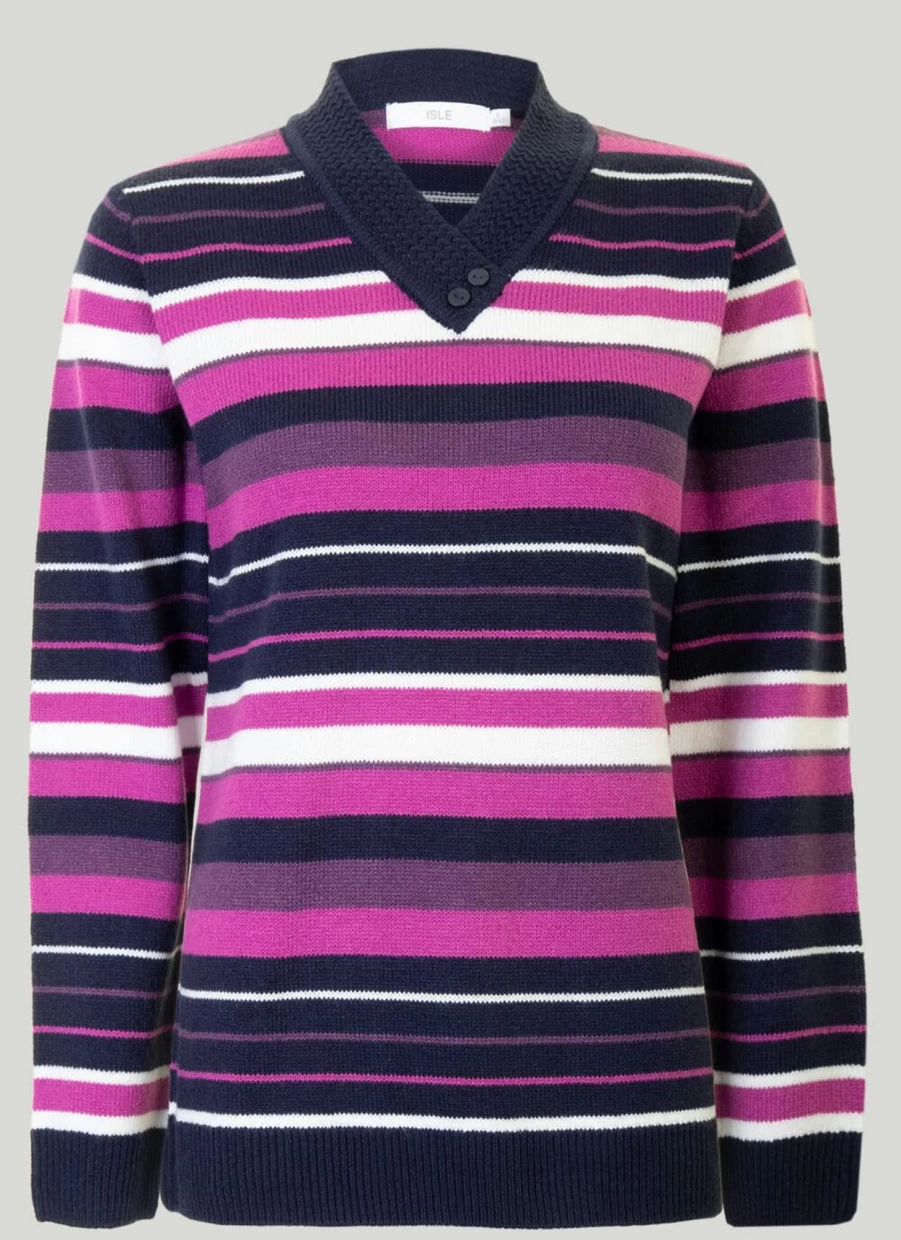 Isle Women's V-Neck Striped Jumper - Soft Knit Casual Sweater