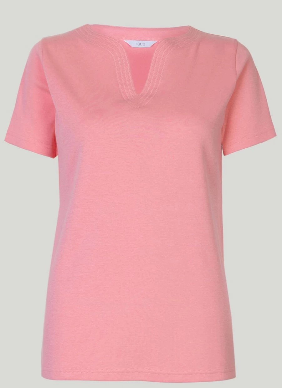 Isle Women's Notch Neck T-Shirt - Stylish Casual Comfort Fit Tee