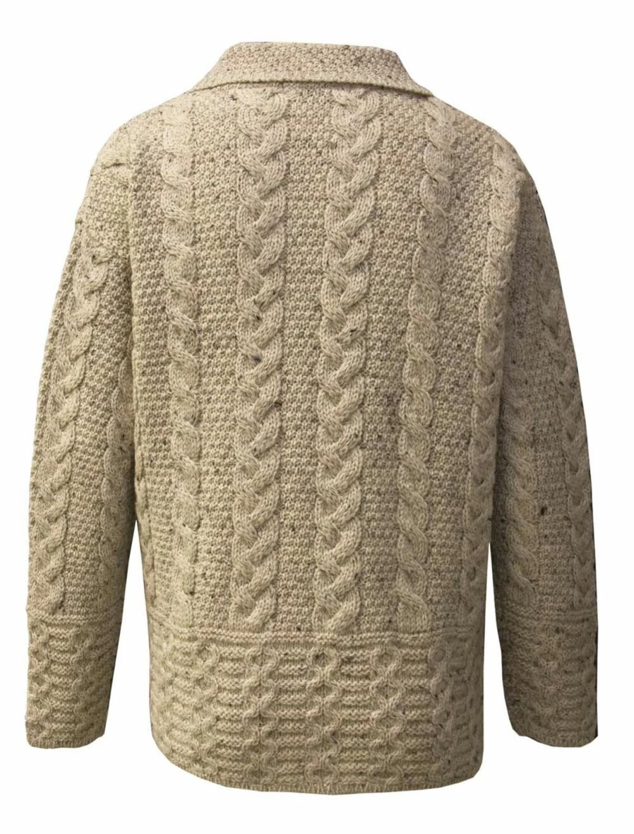 Highland Home Industries Women's Stone Aran Knit Cardigan - Chunky Cable Knit Sweater Coat