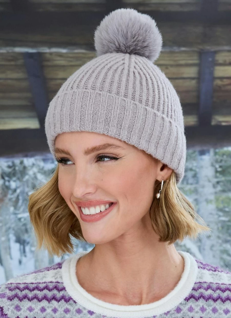 "Isle Women's Knitted Faux Fur Pom Pom Winter Beanie Hat"