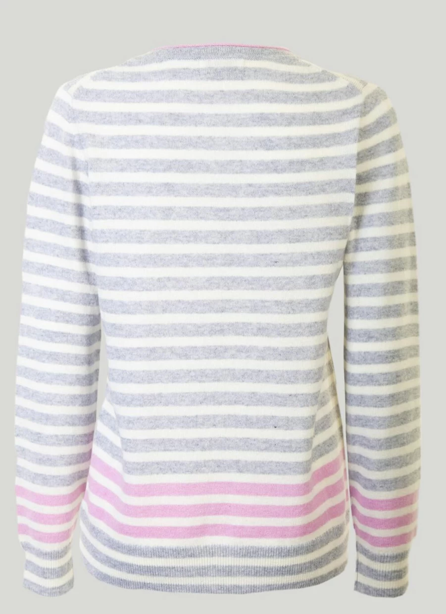 Gleneagles Women's Cashmere Striped Crew Neck Jumper Soft Luxury Sweater