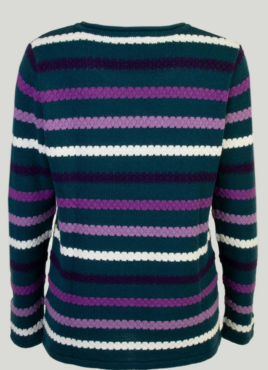 Isle Women's Teal Striped Textured Knit Jumper Sweater