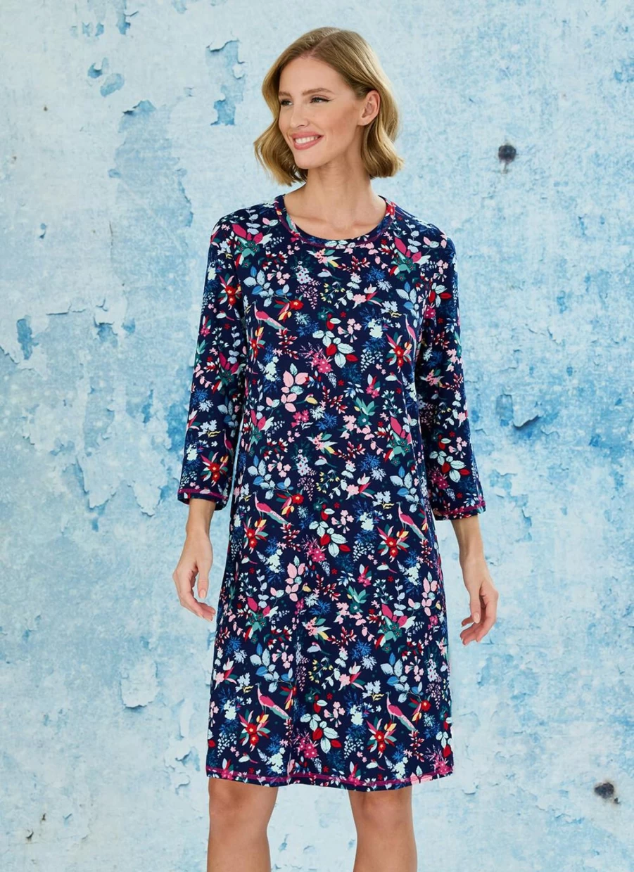 "Isle Women's Navy Blue Printed Nightgown - Soft Sleepwear Nightie"