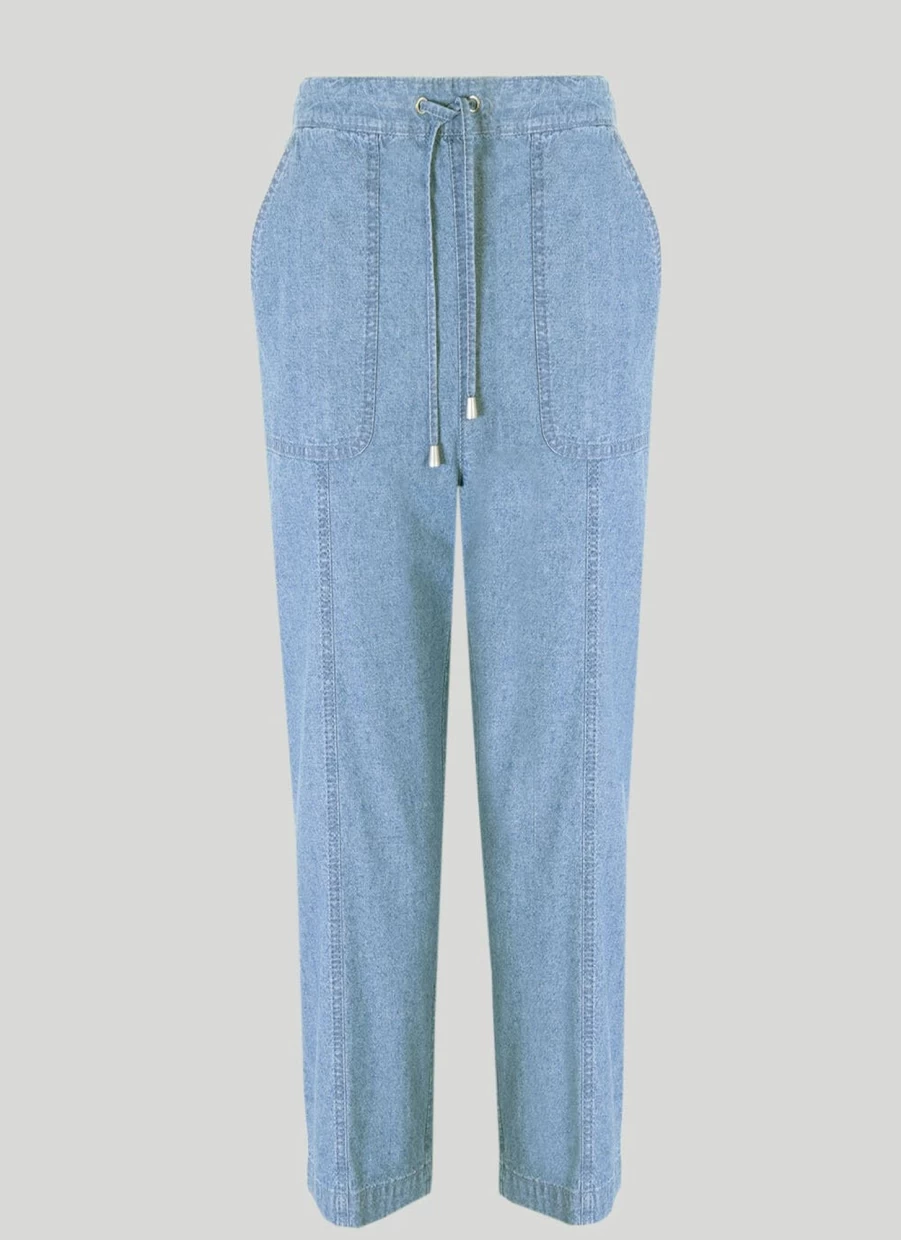 Isle Women's 21" Crop Chambray Trousers - Lightweight Denim Style High Waist Casual Pants