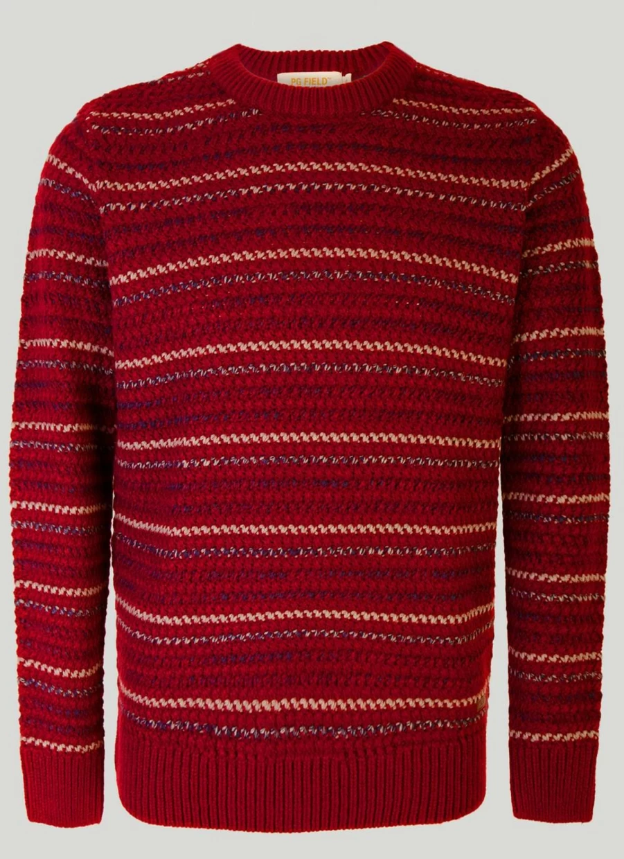 PG Field Men's Textured Stripe Knit Jumper - Casual Slim Fit Sweater