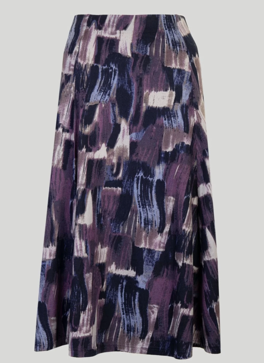 Isle Women's Brush Stroke Print Jersey Skirt - Stylish Flowy A-Line Skirt for Casual Wear
