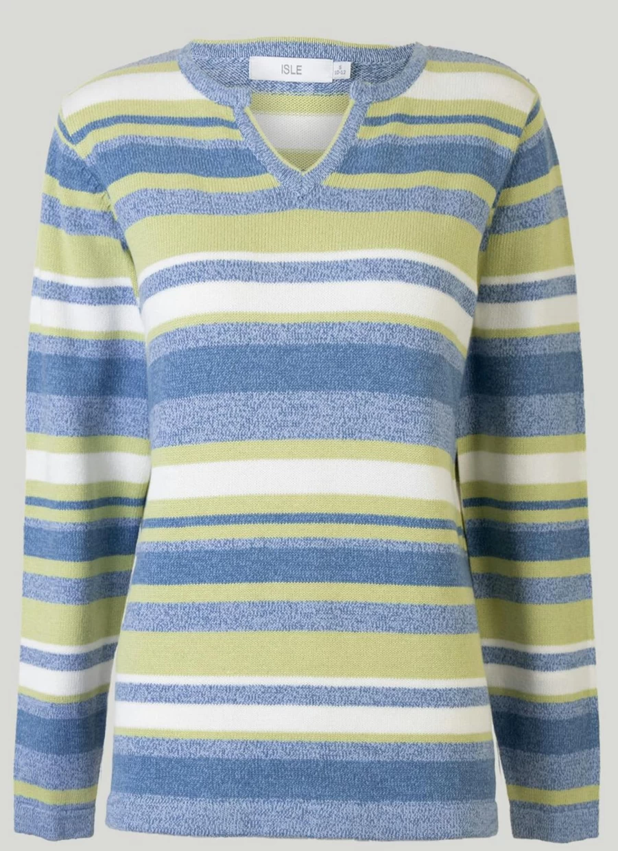 Isle Women's Cotton Striped Jumper - Soft Casual Knit Sweater