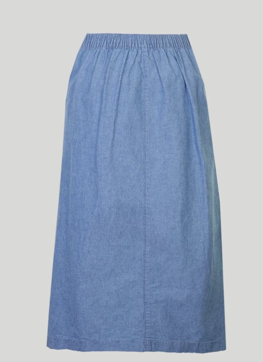 Isle Women's Long Denim Chambray Skirt - Casual High Waist A-Line Skirt
