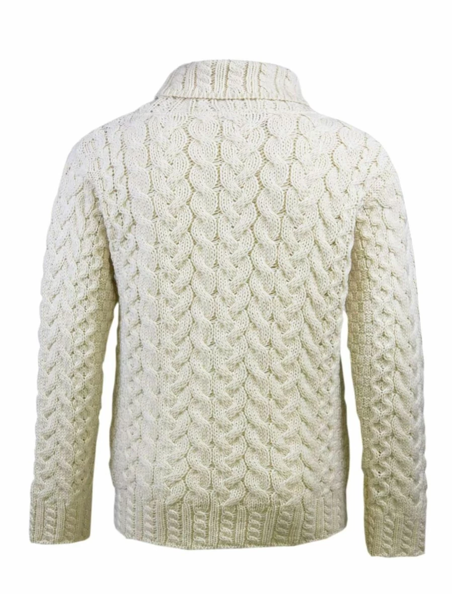 Highland Home Industries Women's Ecru Aran Wool Polo Neck Jumper | Soft Cable Knit Sweater