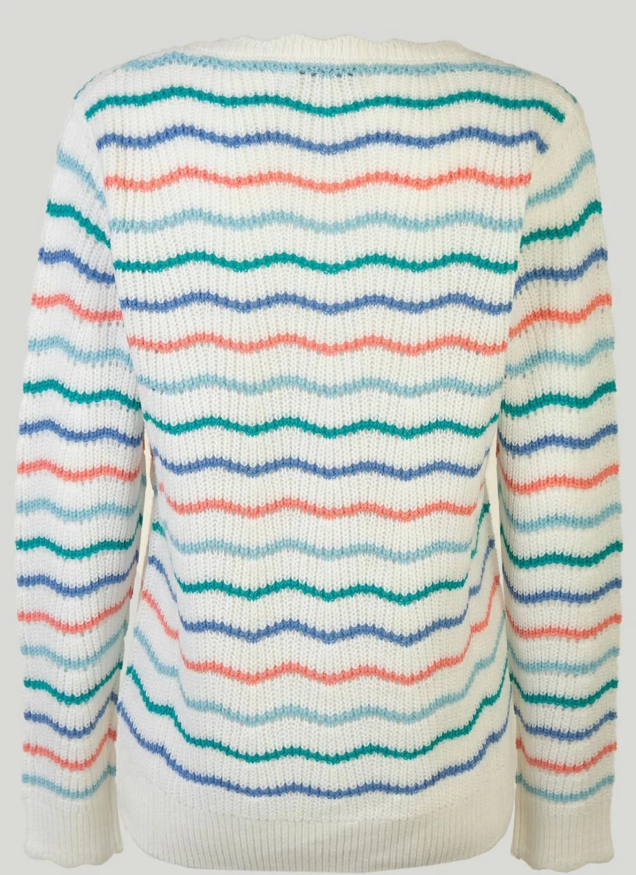 Isle Women's Wavy Stripe Knit Jumper - Soft Casual Crewneck Sweater