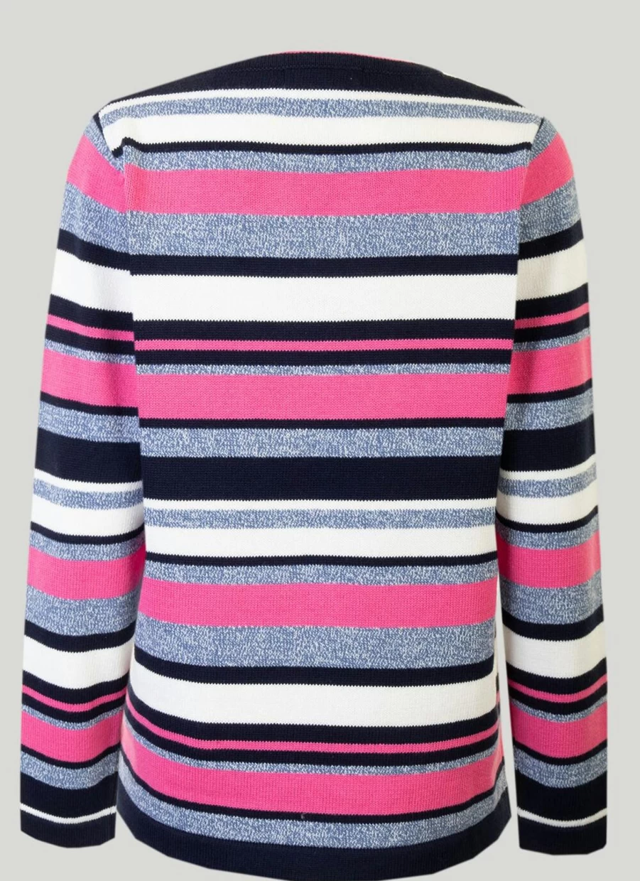 Isle Women's Navy Blue Cotton Striped Jumper - Classic Casual Knit Sweater