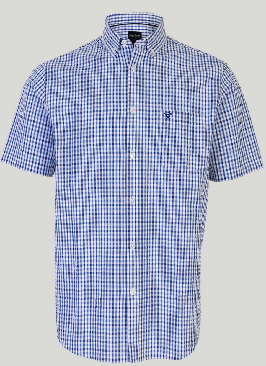 James Pringle Men's Seersucker Shirt - Classic Breathable Summer Casual Wear
