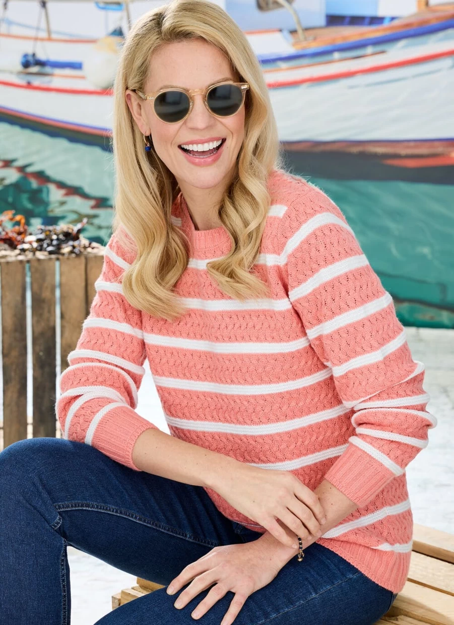 "Isle Women's Textured Stripe Knit Jumper - Soft Casual Sweater"