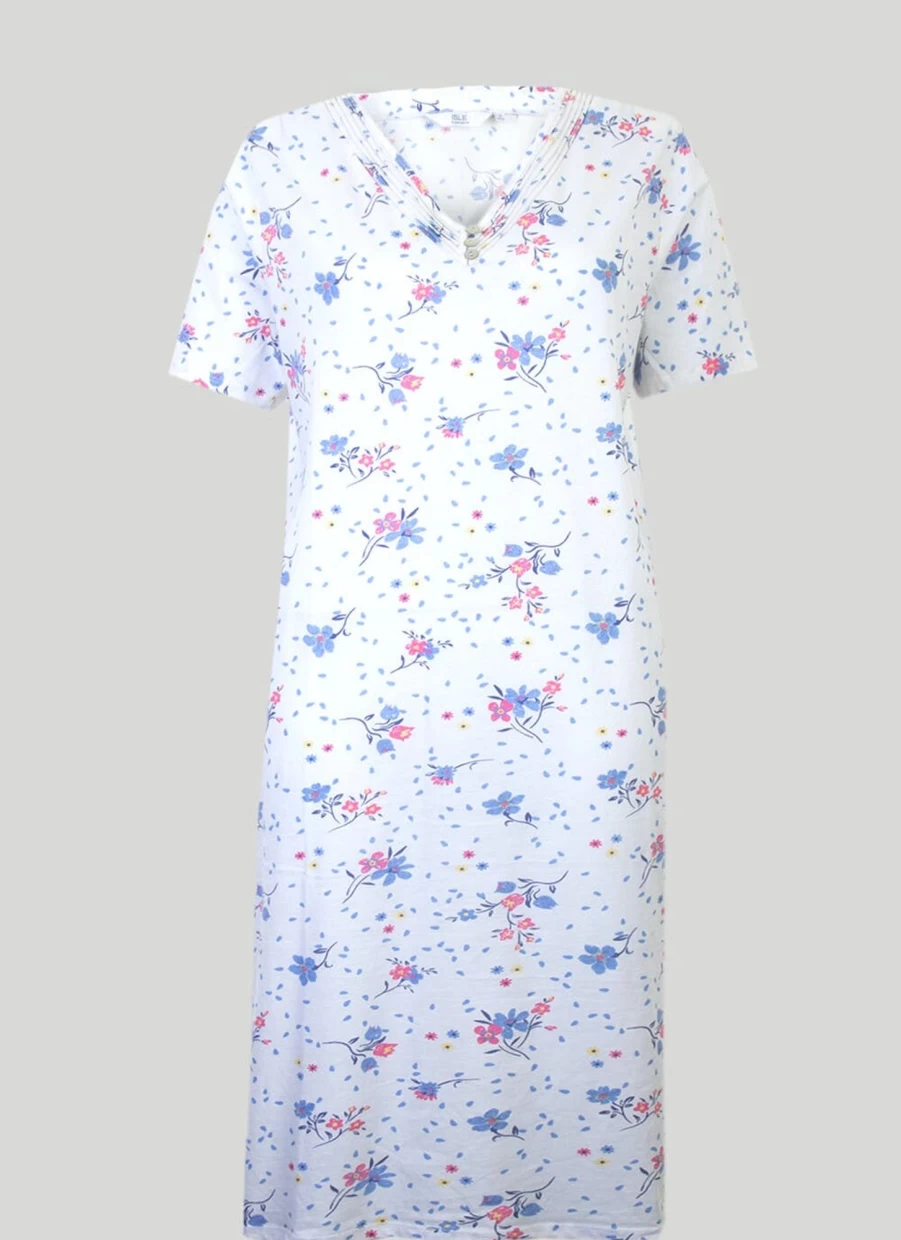 Isle Women's Floral Print Nightdress - Soft Cotton Sleepwear for Comfort