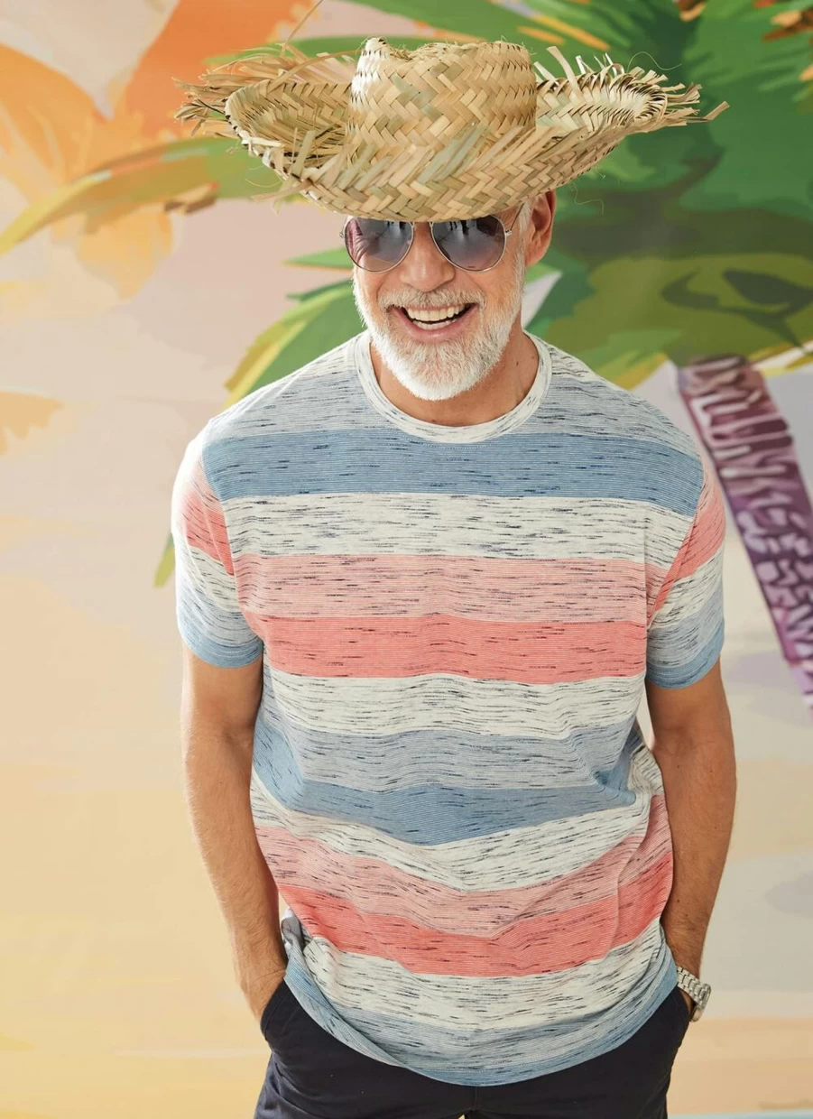 James Pringle Men's Space Dye Stripe Cotton T-Shirt - Casual Striped Tee