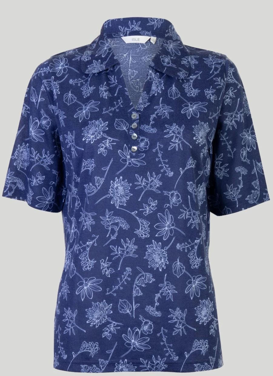 Isle Women's Printed Polo Shirt - Stylish Casual Short Sleeve Top