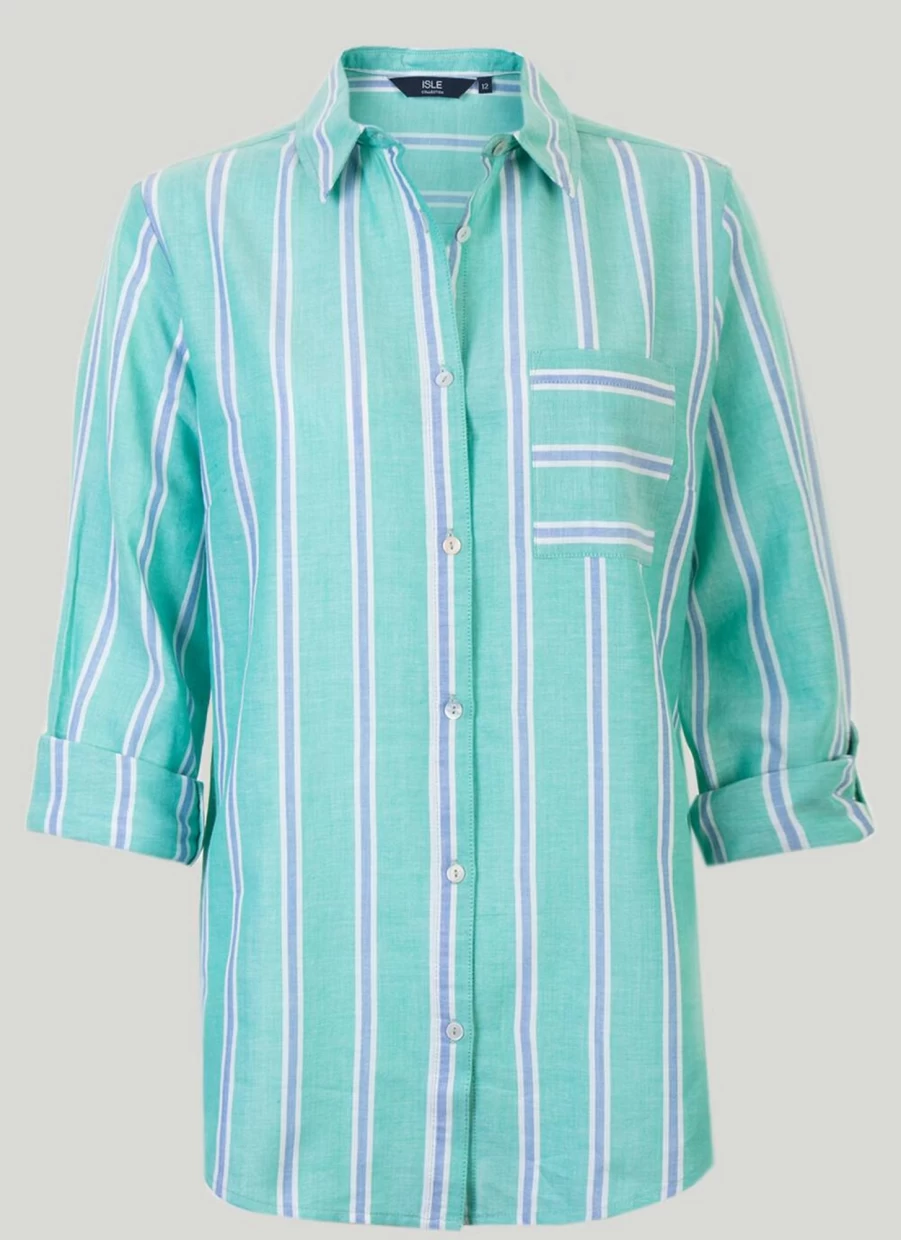 "Isle Women's Striped Cotton Blouse - Soft Comfort Fit Short Sleeve Top"