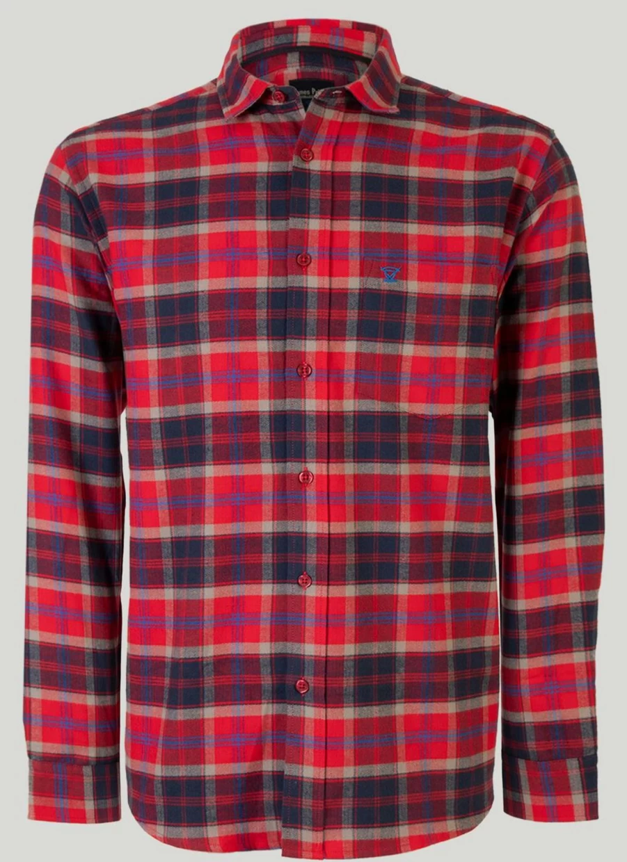James Pringle Men's Long Sleeve Cotton Check Shirt - Classic Plaid Button-Up for Men