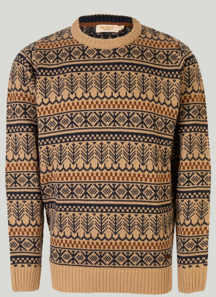 PG Field Men's Pinecone Fairisle Knit Jumper - Festive Winter Sweater