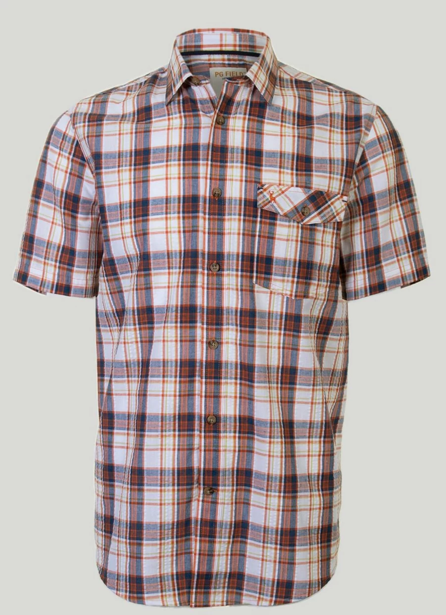 PG Field Men's Seersucker Check Shirt - Classic Casual Summer Style