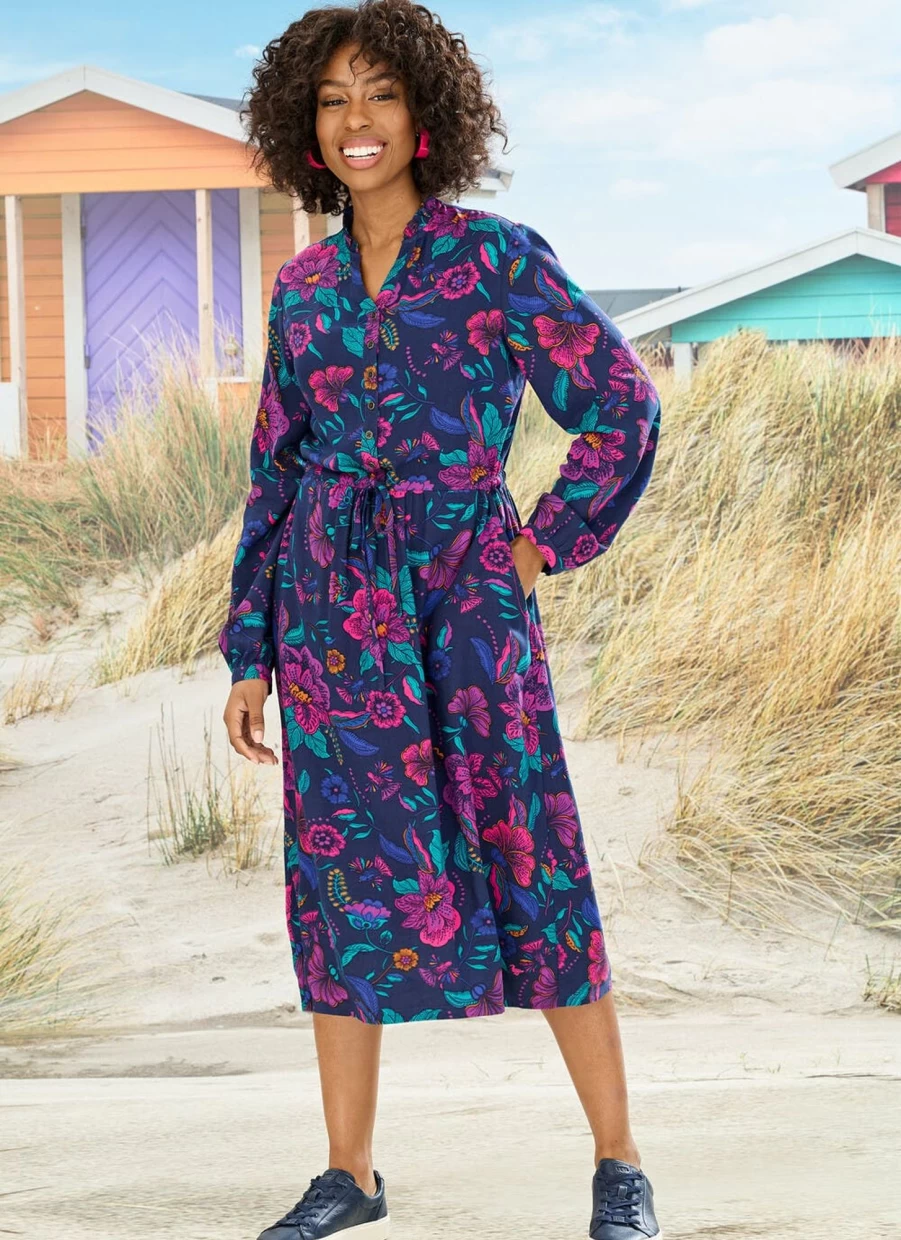 Country Rose Women's Floral Print Twill Dress - Elegant Casual Summer Dress