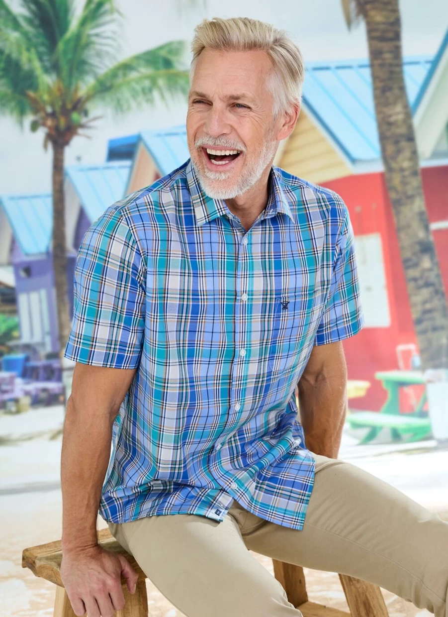 James Pringle Men's Short Sleeve Checkered Shirt - Classic Plaid Casual Wear