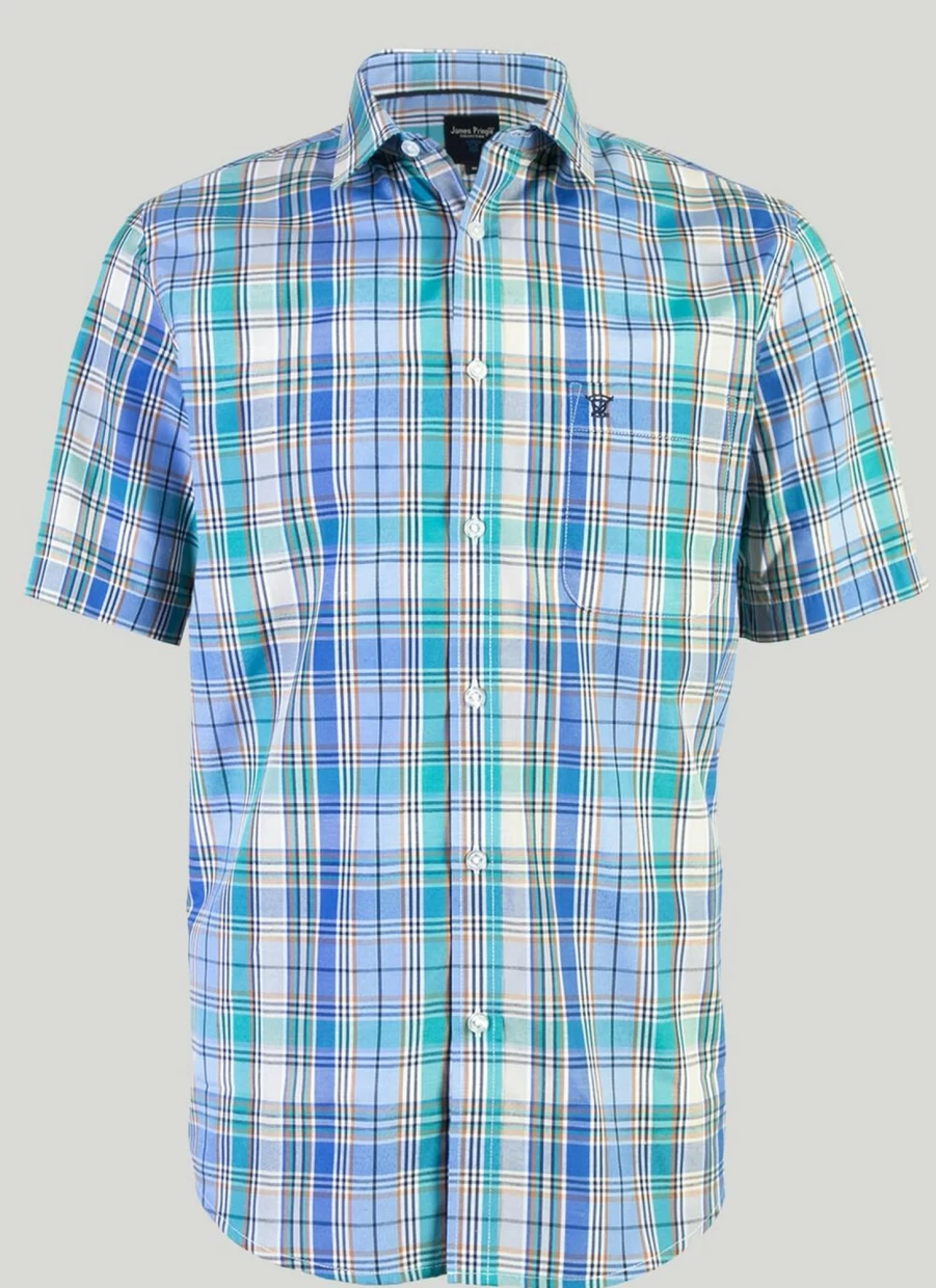 James Pringle Men's Short Sleeve Checkered Shirt - Classic Plaid Casual Wear